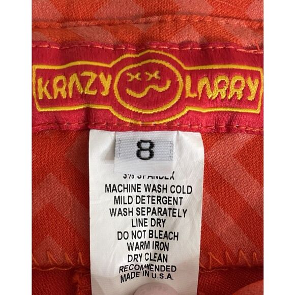 Krazy Larry Size 8 Womens Geometric Pull On Ankle Pants Red Orange Stretch Carzy - Picture 5 of 8